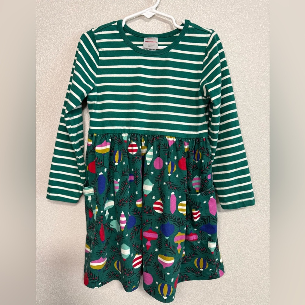 Hanna Andersson Green and White Holiday dress
